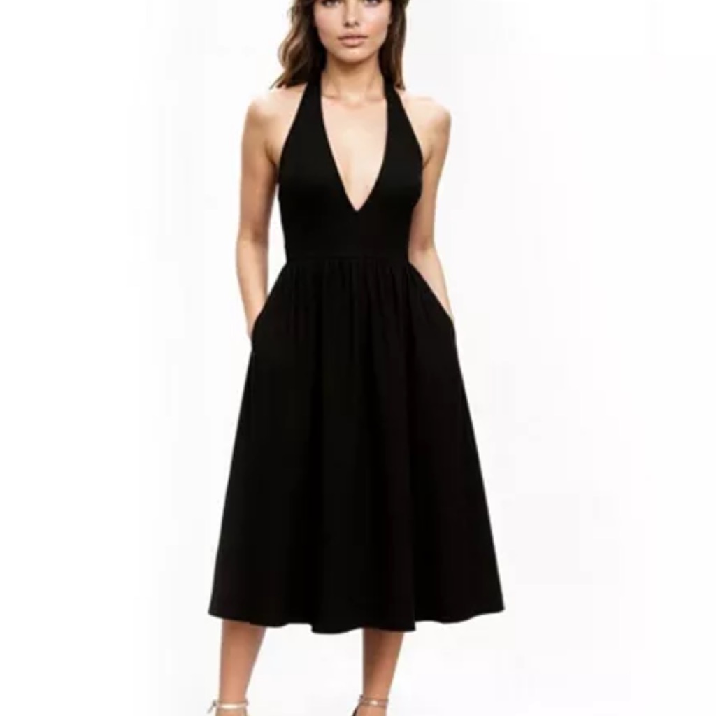 Jewel Badgley Mischka Justine Halter Neck Midi Dress Size 16